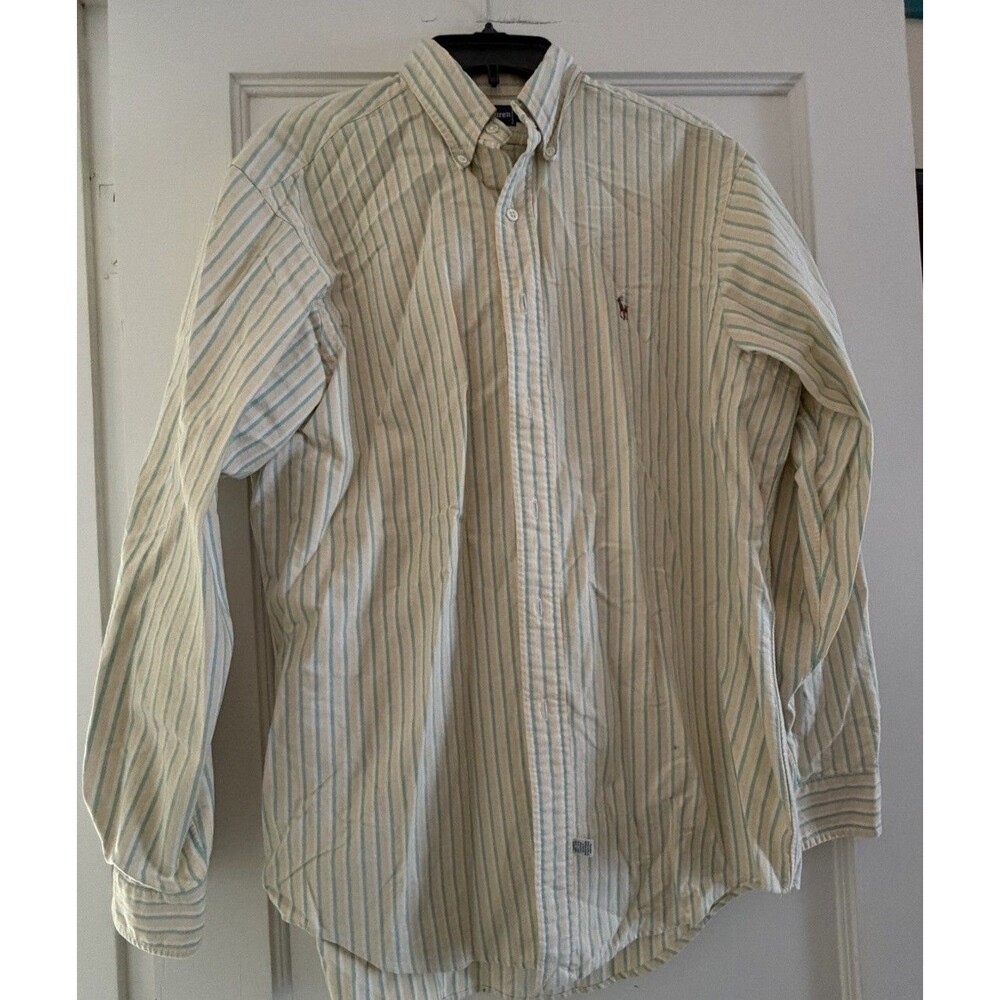 Polo Ralph Lauren Men's Long Sleeve Button-Down Oxford Yellow Green Stripe XL